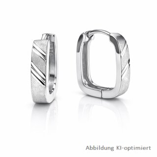Creolen aus 925 Sterling Silber – polierte Linien mit gesandeter Oberfläche – Clipverschluss – ca. 14 × 3,5 mm