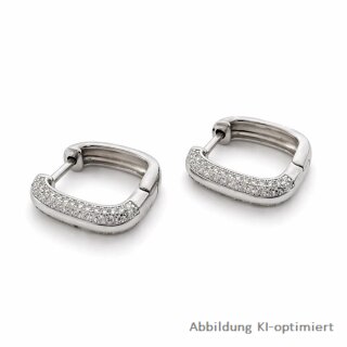 Creolen eckig Silber 925 rhodiniert mit Zirkonia – Pavéfassung, poliert, 17 × 4,5 mm