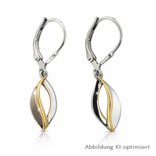 Bicolor Ohrhänger aus 925 Sterling Silber – rhodiniert & teilvergoldet, polierte Oberfläche, Bügelverschluss, ca. 33 × 8 mm