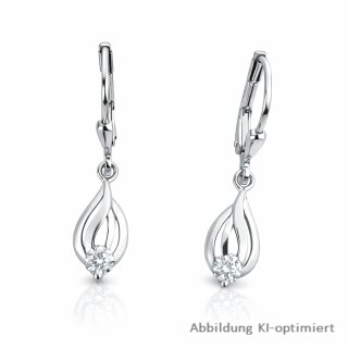 Silber 925 Ohrpendel mit Zirkonia – rhodiniert, facettierter Stein, Bügelverschluss – ca. 27 mm