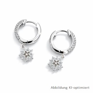 Creolen Silber 925 rhodiniert mit Zirkonia-Sternanhänger – funkelnde Klappcreolen mit Pavé-Besatz ca. 25 × 8 mm