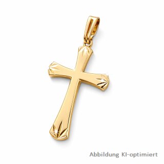 Kreuzanhänger Gold 333 – klassisches Goldkreuz mit Brillantschliff, diamantiert, 31 × 15 mm