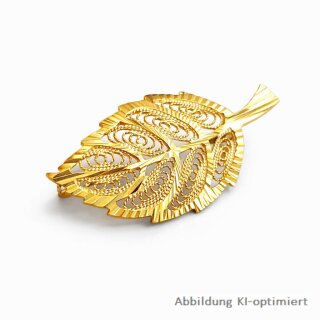 Anstecknadel Blatt 333 Gold – filigrane Damen Brosche mit Brillantschliff-Struktur 38 mm
