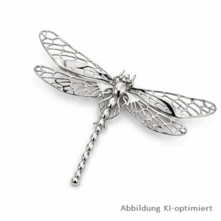 Libellen Brosche 925 Silber rhodiniert – filigrane Anstecknadel mit Durchbruch-Flügeln, 34x53 mm