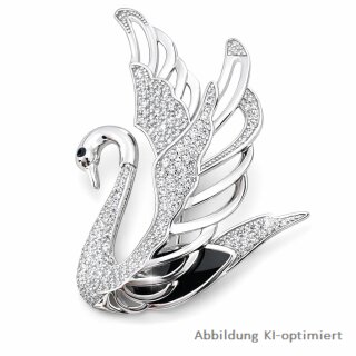 Schwan Brosche Silber 925 rhodiniert mit Zirkonia & schwarzer Emaille – elegante Schmuckbrosche 40x52mm