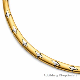 585 Gold Collier bicolor 50 cm – mattiertes Gelbgold mit polierten weißgoldfarbenen Akzenten