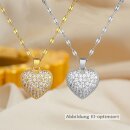 Edelstahl Herz Kette mit Zirkonia und Perle –...