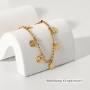 Vergoldetes Edelstahl Armband / Fußkette für Damen mit Plättchen-Anhängern – ca. 21,5 + 5 cm, 316L Chirurgenstahl mit Sonnenschliff