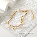 Vergoldetes Edelstahl Armband / Fußkette für Damen mit Plättchen-Anhängern – ca. 21,5 + 5 cm, 316L Chirurgenstahl mit Sonnenschliff