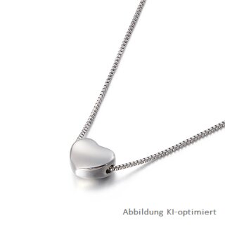 Edelstahl Kette mit Herzanhänger 45 cm – polierte Halskette mit Bolo-Schiebeverschluss