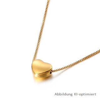 Goldfarbene Edelstahl Kette mit Herzanhänger 45 cm – PVD-beschichtet mit Bolo-Schiebeverschluss