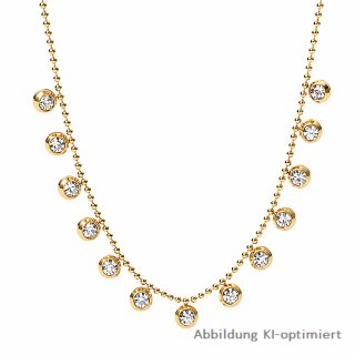 Goldfarbene Edelstahl Halskette mit Zirkonia – poliert, PVD-beschichtet, 39 + 5,5 cm