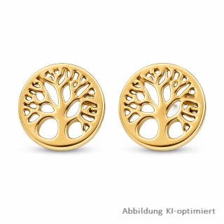 Goldfarbene Lebensbaum Ohrstecker aus Edelstahl – poliert, PVD-beschichtet, rund, 10 mm