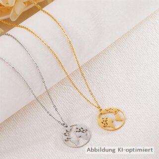 Kette mit Weltkugel-Anhänger 20 mm – polierter Anhänger mit 45 cm Kette und 5 cm Verlängerung