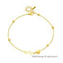 Goldfarbene Fußkette / Armband aus Edelstahl mit Herz- und Pulsmotiv – polierte PVD Fußkette mit Verlängerung