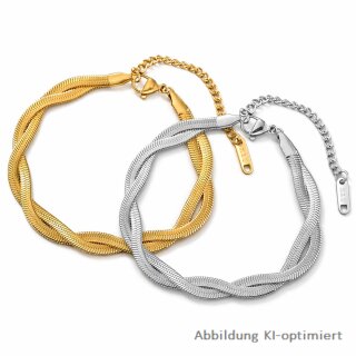 Zweifach geflochtenes Armband aus poliertem Edelstahl – silberfarben, 6 mm, 17cm mit 4cm Verlängerung