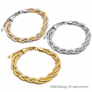 Flechtarmband aus poliertem Edelstahl, 3-fach geflochten, 9 mm breit, 18+4cm Verlängerung