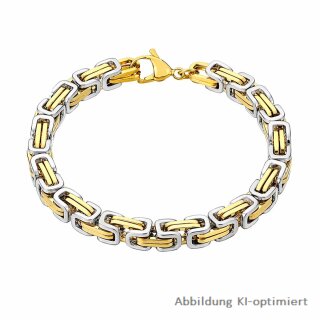 Zweifarbiges 8mm Königsketten Armband aus Edelstahl – poliertes Gliederarmband 21,5 cm mit Karabinerverschluss