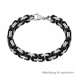 Schwarz-silbernes 4mm Edelstahl Königsketten Armband – poliertes Gliederarmband 22 cm mit Karabinerverschluss