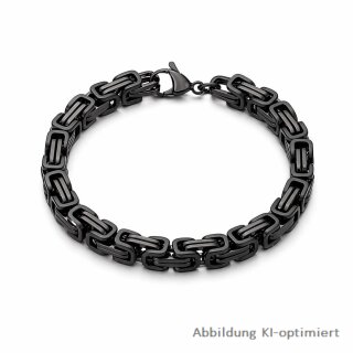 Schwarzes 8mm Edelstahl Königsketten Armband mit PVD-Beschichtung – poliertes Armband 22 cm mit Karabinerverschluss