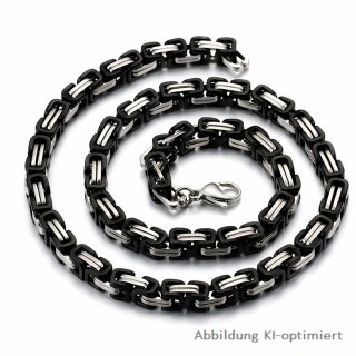Schwarz-silberne Königskette aus Edelstahl 8 mm – polierte Halskette 50 cm mit Karabinerverschluss