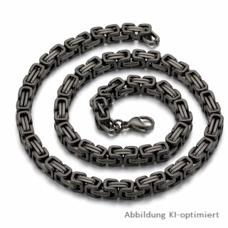 Königskette aus Edelstahl in Gun Metal mit gekratzter Used-Look-Oberfläche – ca. 8 mm breit, 50 cm lang