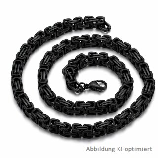 Königskette aus Edelstahl PVD schwarz glänzend – markante Halskette mit Karabinerverschluss, ca. 8 mm