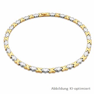 Edelstahlcollier zweifarbig Gold/Silber – Herz-Gliedercollier mit Clipschließe, ca. 46 cm, ca. 8 mm