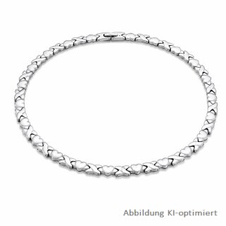 Edelstahlcollier silberfarben – Herz-Gliedercollier mit Clipschließe, ca. 46 cm, ca. 8 mm