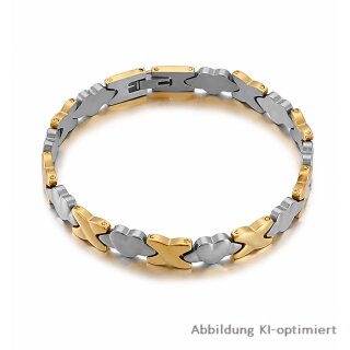 Edelstahlarmband zweifarbig Gold/Silber – Herz-Gliederarmband mit Clipverschluss, ca. 20 cm, ca. 8 mm
