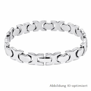 Edelstahlarmband silberfarben – Herz-Gliederarmband mit Clipschließe, poliert, ca. 20 cm, ca. 8 mm