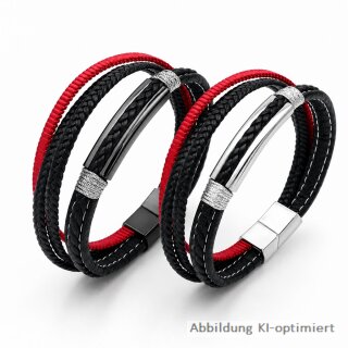 Mehrreihiges Kunstlederarmband mit Edelstahl-Elementen und Magnetverschluss