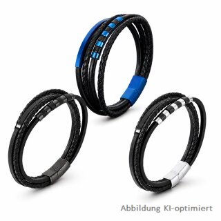 4-reihiges Kunstlederarmband mit Edelstahl-Applikationen und Magnetverschluss