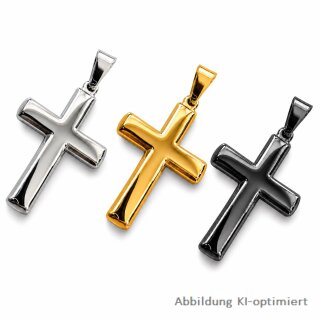 Kreuzanhänger aus poliertem Edelstahl, ca. 41 x 21 mm, mit breiter Schlaufe
