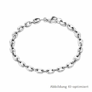 Kaffeebohnenarmband aus poliertem Edelstahl, 20 cm, ca. 7,5 mm breit, mit Karabinerverschluss