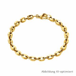 Kaffeebohnenarmband aus Edelstahl goldfarben PVD, 20 cm, ca. 7,5 mm breit, mit Karabinerverschluss