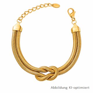 Vergoldetes Edelstahl-Armband mit Knoten-Design, flacher Schlangenketten-Optik und Karabinerverschluss, ca. 17 + 2 cm