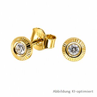 Runde Ohrstecker Gold 333 mit Zirkonia – polierte und diamantierte Goldohrstecker ca. 5 mm