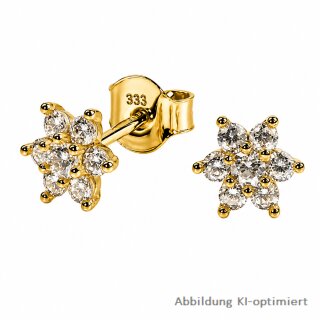Ohrstecker Gold 333 mit Zirkonia – polierte Blumen-Ohrstecker ca. 6 mm