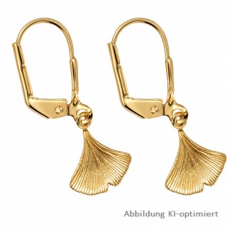 Ohrpendel Ginkgo Gold 333 Gelbgold mit Bügelverschluss – gemusterte Damen Ohrhänger ca. 25 mm