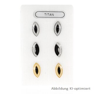 Silberfarbene Titan Ohrstecker mit schwarzer Einlage – 13 x 6 mm