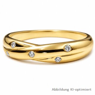 Damenring Gold 333 mit 5 Zirkonia – polierter Goldring in Flechtoptik, Ringweite 62