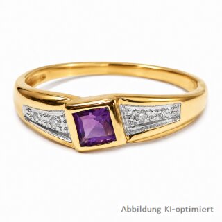 Bicolor Damenring aus 585 Gelbgold mit Amethyst und 4 Diamanten Ringweite 58