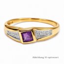 Bicolor Damenring aus 585 Gelbgold mit Amethyst und 4...
