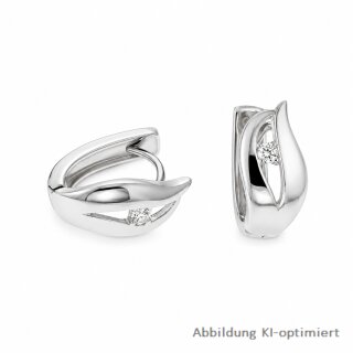 Klappcreolen aus 925 Sterling Silber rhodiniert und poliert mit Zirkonia, ca. 11,5 mm