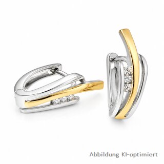 Zweifarbige Klappcreolen aus 925 Sterling Silber teilvergoldet und rhodiniert mit Zirkonia, ca. 10 mm