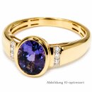 Damenring aus poliertem Gold 375 mit synthetischem Saphir...