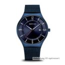 Bering Herrenuhr Tag Datum Sunray blau  Edelstahl Matt...