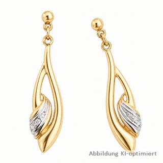 Elegante lange Ohrstecker aus poliertem Gold 333 mit Diamanten und Teilrhodinierung