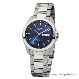 Regent Herrenuhr Saphirglas Wochentag Datum blaues Ziffernblatt 10 Bar - F-526